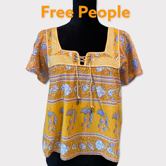 Free People Tops - SZ S Free People Babydoll Lace-up Crop Top